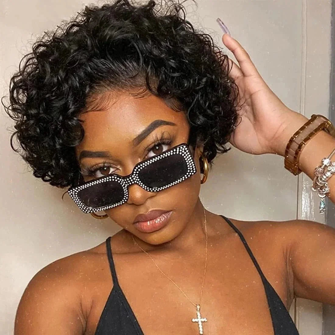 Pixie Cut Curly Short Bob Wigs 100% Human Hair Wigs
