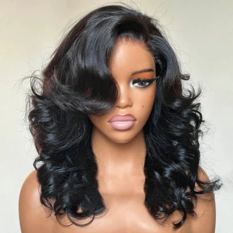 Shoulder Length Layered Wave Wig with Side Bangs