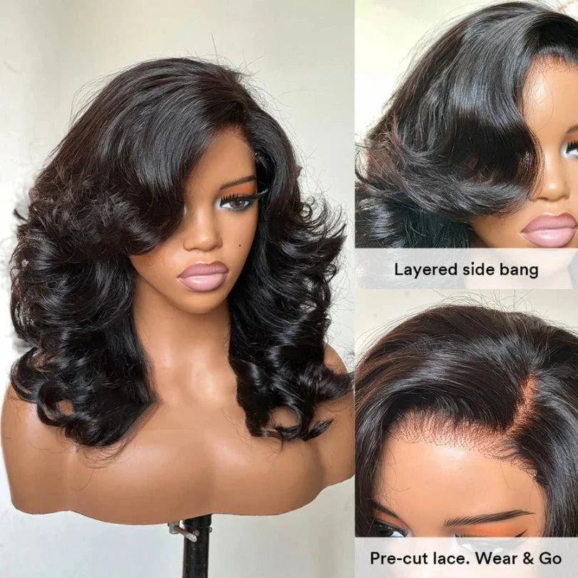 Shoulder Length Layered Wave Wig with Side Bangs