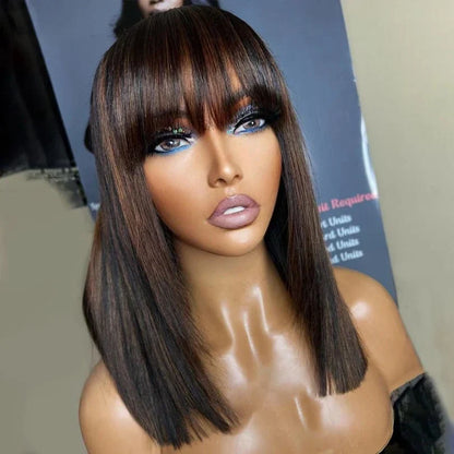 Shoulder Length Straight Wigs with Bangs
