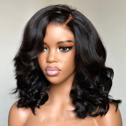Side Bang Layered Human Hair Wig Afro Style Bob Wig