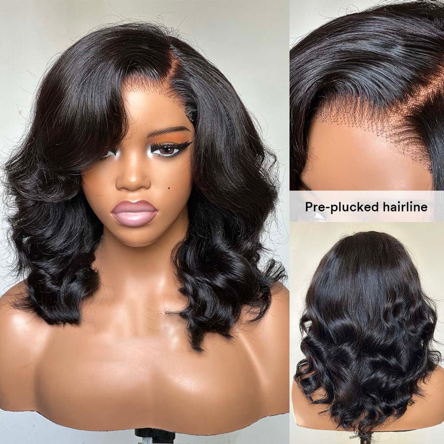 Side Bang Layered Human Hair Wig Afro Style Bob Wig
