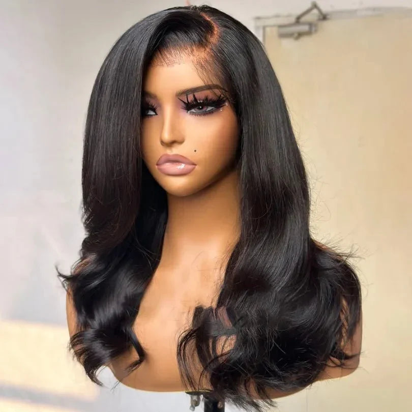 Side Part Layered Wave Wigs Long Length Natural Black Human Hair